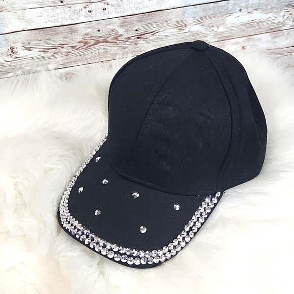 NWOT, Fashion Cap, Women's fashion  Cap, Black w/stones. Super Cute! Adjustable. - Picture 2 of 5